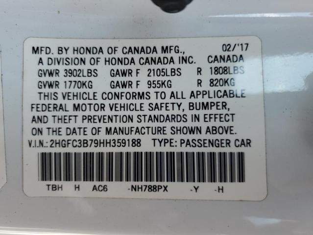 2HGFC3B79HH359188 - 2017 HONDA CIVIC EXL 白色 照片 12