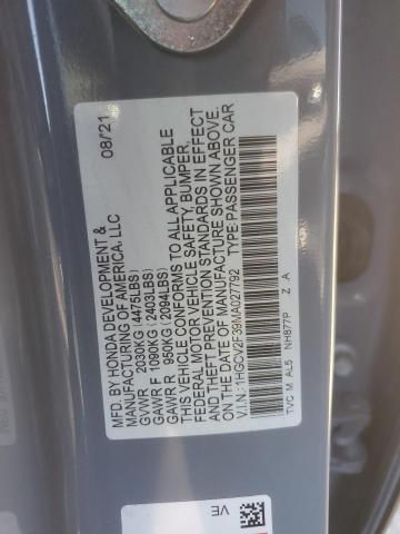 1HGCV2F39MA027792 - 2021 HONDA ACCORD SPORT CHARCOAL photo 12