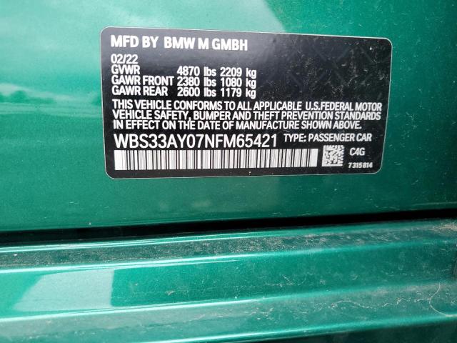 WBS33AY07NFM65421 - 2022 BMW M3 COMPETITION მწვანე ფოტო 13