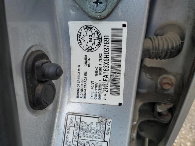 2HGFA163X6H037691 - 2006 HONDA CIVIC DX VP SILVER photo 13