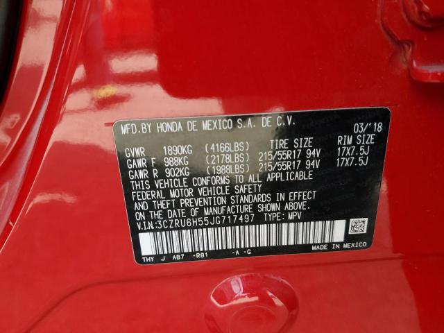 3CZRU6H55JG717497 - 2018 HONDA HR-V EX RED photo 12