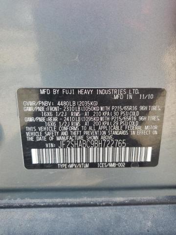 JF2SHABC9BH722765 - 2011 SUBARU FORESTER 2.5X Mavi foto 13