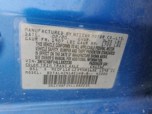 3N1CN8FV4LL882235 - 2020 NISSAN VERSA SR BLUE photo 12