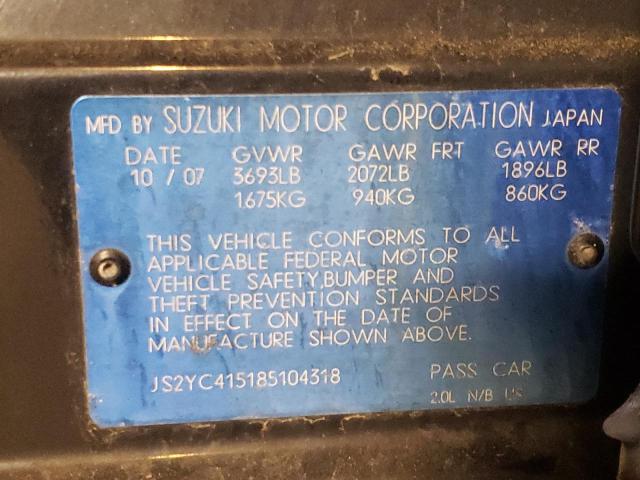 JS2YC415185104318 - 2008 SUZUKI SX4 CONVENIENCE BLACK photo 12