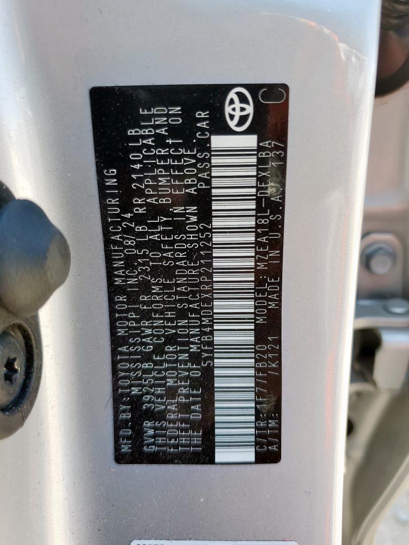 5YFB4MDEXRP211252 - 2024 TOYOTA COROLLA LE SILVER photo 13