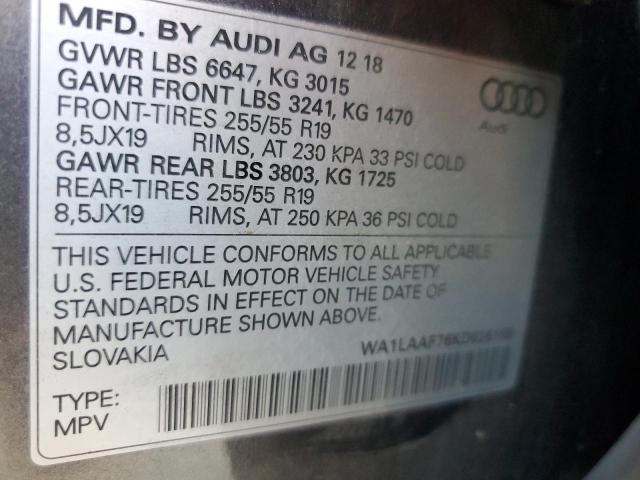 WA1LAAF76KD026189 - 2019 AUDI Q7 PREMIUM PLUS Сұр фото 14