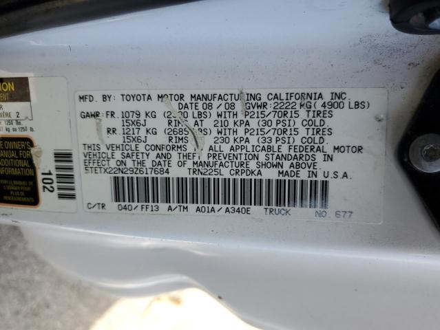 5TETX22N29Z617684 - 2009 TOYOTA TACOMA ACCESS CAB თეთრი ფოტო 12