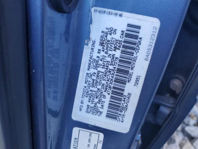 4T1BF30K43U547078 - 2003 TOYOTA CAMRY LE BLUE photo 12