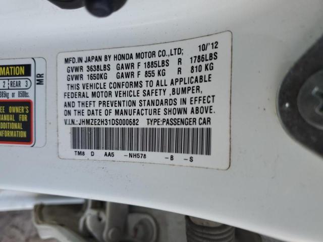 JHMZE2H31DS000682 - 2013 HONDA INSIGHT WHITE photo 13