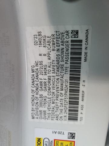 2HGFE2F51PH524131 - 2023 HONDA CIVIC SPORT Blanc photo 12