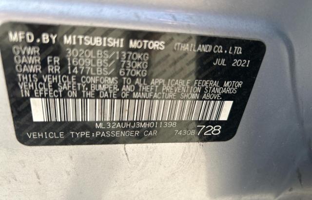 ML32AUHJ3MH011398 - 2021 MITSUBISHI MIRAGE ES SILVER photo 10