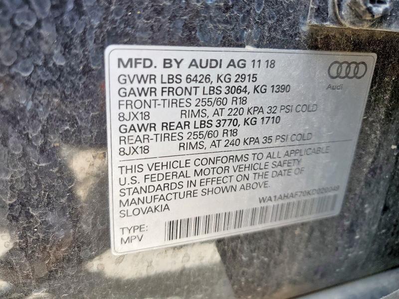WA1AHAF70KD020049 - 2019 AUDI Q7 PREMIUM Grafit foto 12