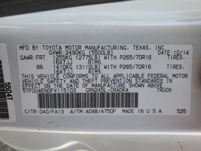 5TFUU4EN0FX115103 - 2015 TOYOTA TACOMA ACCESS CAB თეთრი ფოტო 12