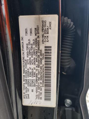 5TEGN92N94Z404174 - 2004 TOYOTA TACOMA DOUBLE CAB PRERUNNER BLACK photo 12