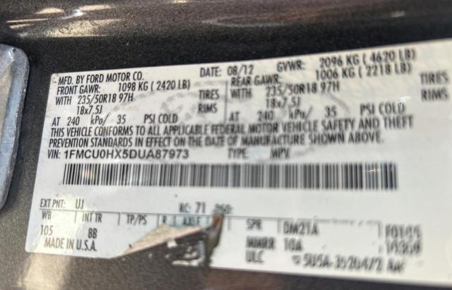 1FMCU0HX5DUA87973 - 2013 FORD ESCAPE SEL GRAY photo 10