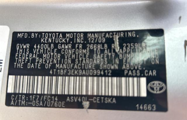 4T1BF3EK9AU099412 - 2010 TOYOTA CAMRY BASE SILVER photo 10