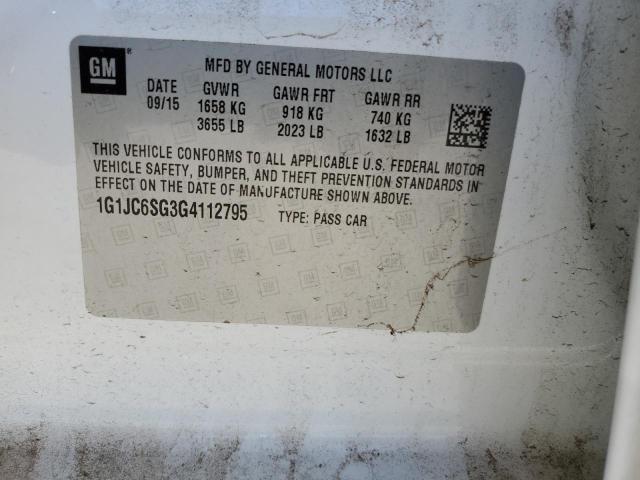 1G1JC6SG3G4112795 - 2016 CHEVROLET SONIC LT WHITE photo 12