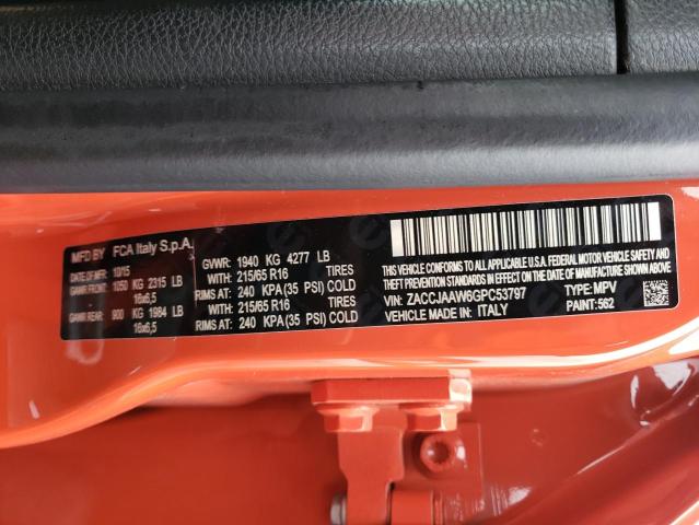 ZACCJAAW6GPC53797 - 2016 JEEP RENEGADE SPORT Նարնջագույն լուսանկար 12