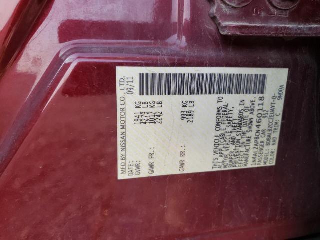 1N4AL2AP8CN460118 - 2012 NISSAN ALTIMA BASE 栗色 照片 12