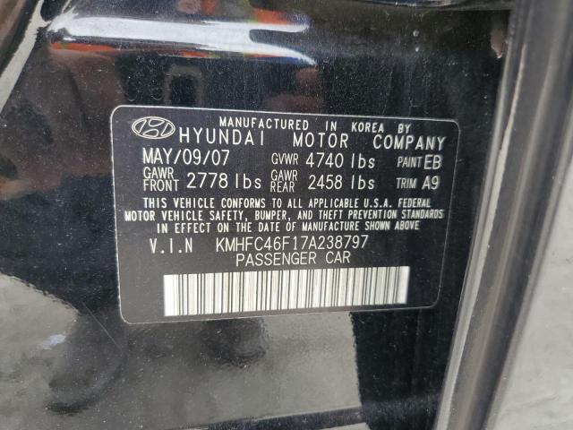 KMHFC46F17A238797 - 2007 HYUNDAI AZERA SE BLACK photo 13