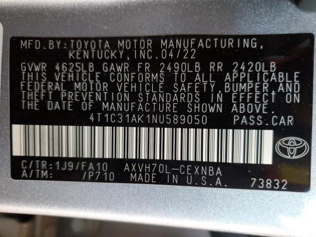 4T1C31AK1NU589050 - 2022 TOYOTA CAMRY LE Gümüş foto 12
