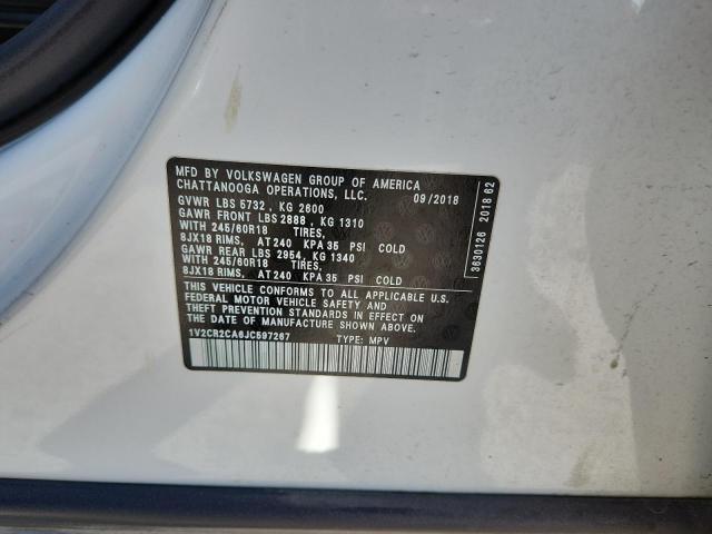 1V2CR2CA6JC597267 - 2018 VOLKSWAGEN ATLAS SE თეთრი ფოტო 14