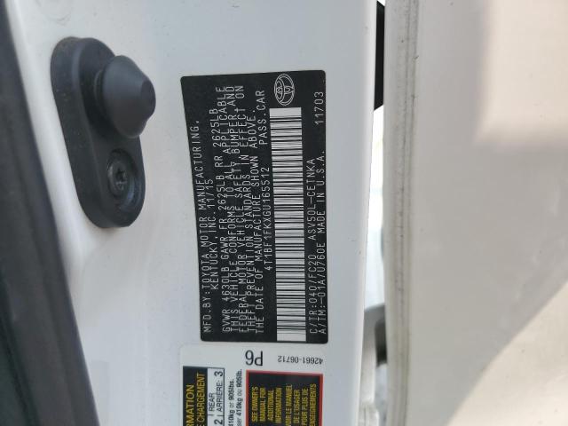 4T1BF1FKXGU165512 - 2016 TOYOTA CAMRY LE WHITE photo 12