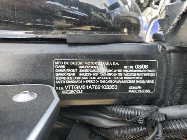 VTTGM51A762103353 - 2006 SUZUKI GS500 FK BLACK photo 10