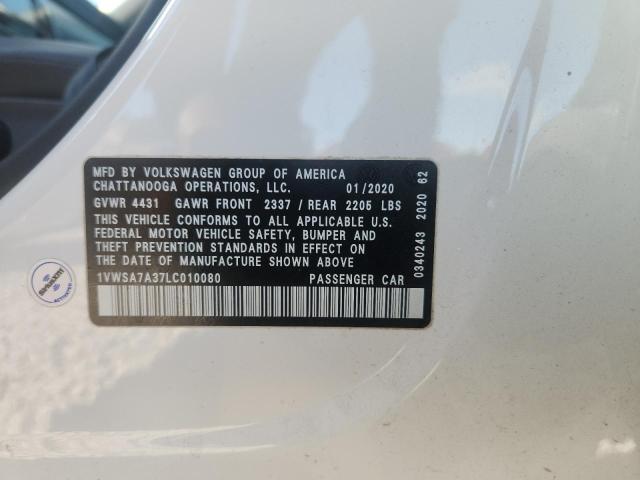 1VWSA7A37LC010080 - 2020 VOLKSWAGEN PASSAT SE WHITE photo 12