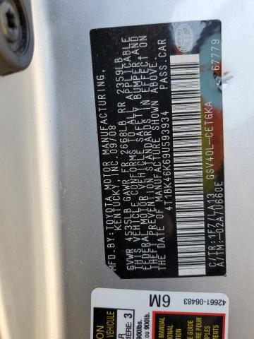 4T1BK46K69U593934 - 2009 TOYOTA CAMRY SE 银色 照片 12