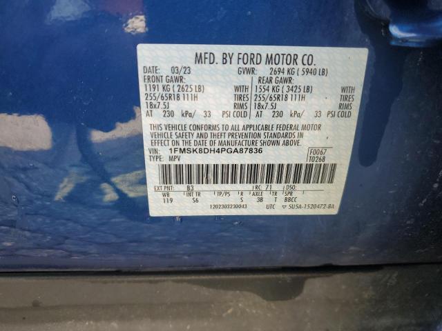 1FMSK8DH4PGA87836 - 2023 FORD EXPLORER XLT BLUE photo 13