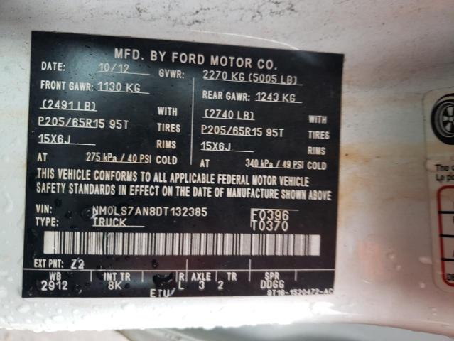 NM0LS7AN8DT132385 - 2013 FORD TRANSIT CO XL WHITE photo 12