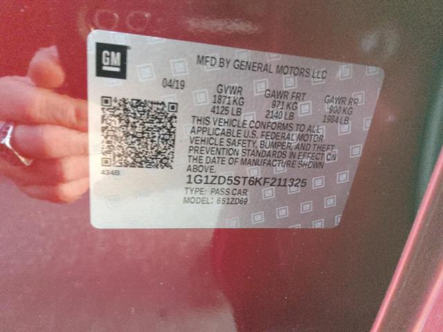 1G1ZD5ST6KF211325 - 2019 CHEVROLET MALIBU LT Червоний фото 12