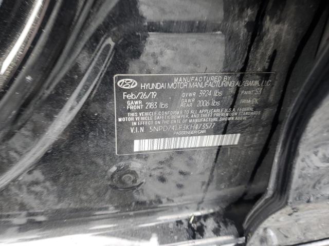 5NPD74LF3KH473577 - 2019 HYUNDAI ELANTRA SE BLACK photo 12