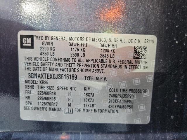 3GNAXTEX0JS616189 - 2018 CHEVROLET EQUINOX LT ლურჯი ფოტო 13