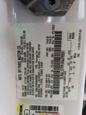 3LN6L5F99JR609881 - 2018 LINCOLN MKZ RESERVE თეთრი ფოტო 12