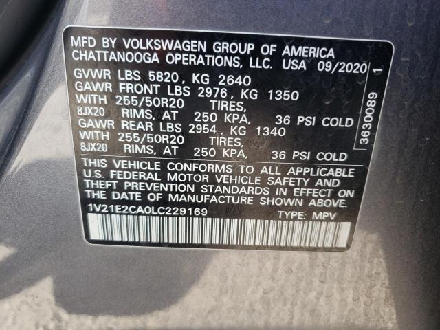 1V21E2CA0LC229169 - 2020 VOLKSWAGEN ATLAS CROS SE GRAY photo 13