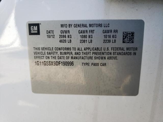 1G11G5SX9DF190996 - 2013 CHEVROLET MALIBU 3LT თეთრი ფოტო 13