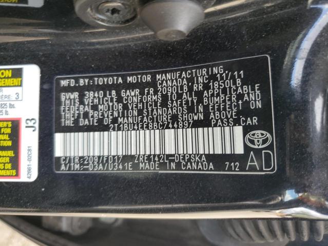 2T1BU4EE8BC744897 - 2011 TOYOTA COROLLA BASE Schwarz Foto 12