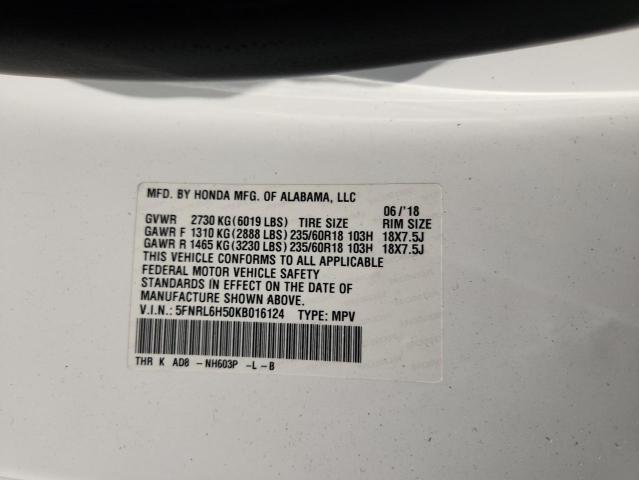 5FNRL6H50KB016124 - 2019 HONDA ODYSSEY EX Beyaz fotoğraf 14