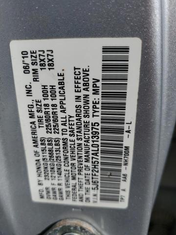 5J6TF2H57AL013975 - 2010 HONDA ACCORD CRO EXL SILVER photo 12