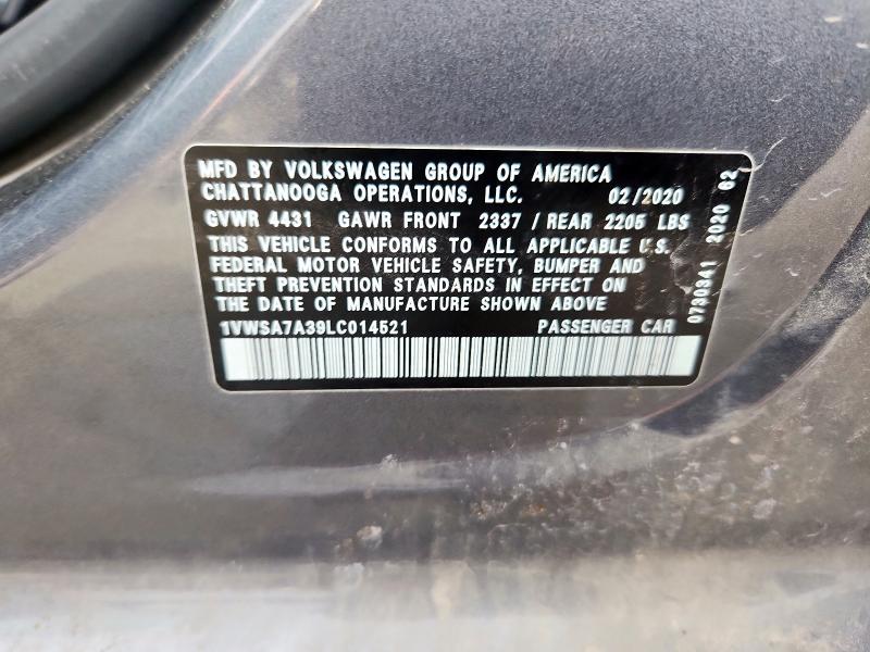 1VWSA7A39LC014521 - 2020 VOLKSWAGEN PASSAT SE ნაცრისფერი ფოტო 13