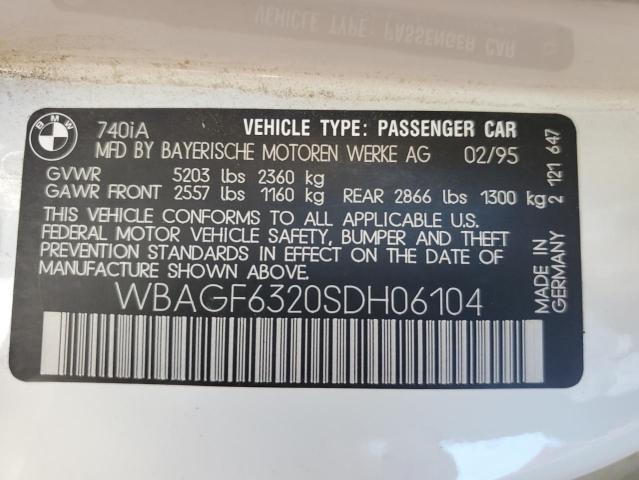 WBAGF6320SDH06104 - 1995 BMW 740 I AUTOMATIC WHITE photo 12