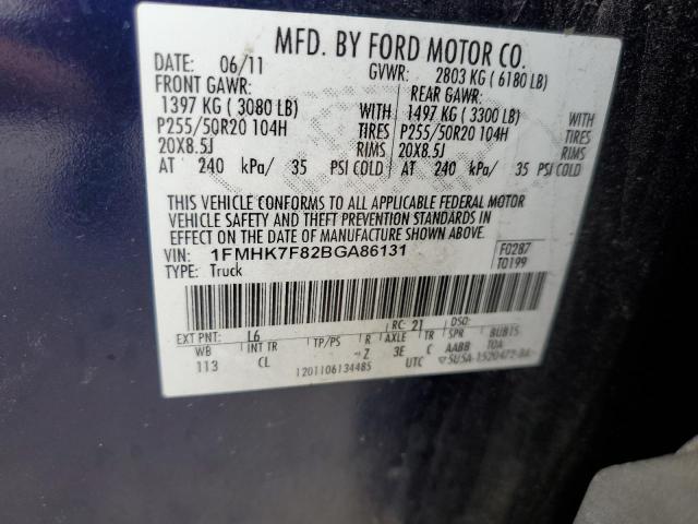 1FMHK7F82BGA86131 - 2011 FORD EXPLORER LIMITED BLUE photo 13