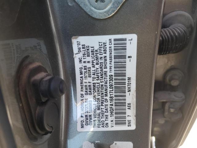 1HGFA16817L097309 - 2007 HONDA CIVIC EX GRAY photo 12