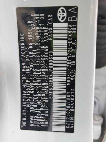 5YFBURHE4JP800678 - 2018 TOYOTA COROLLA L WHITE photo 12