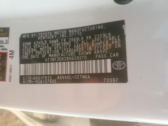 4T1BF3EK2BU629270 - 2011 TOYOTA CAMRY 4D 2 WHITE photo 12