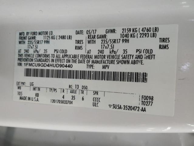 1FMCU9GD4HUD90440 - 2017 FORD ESCAPE SE WHITE photo 13