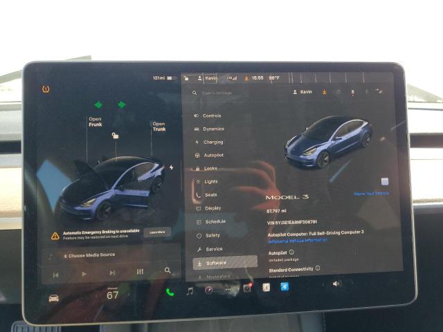 5YJ3E1EA9NF306791 - 2022 TESLA MODEL 3 WHITE photo 9