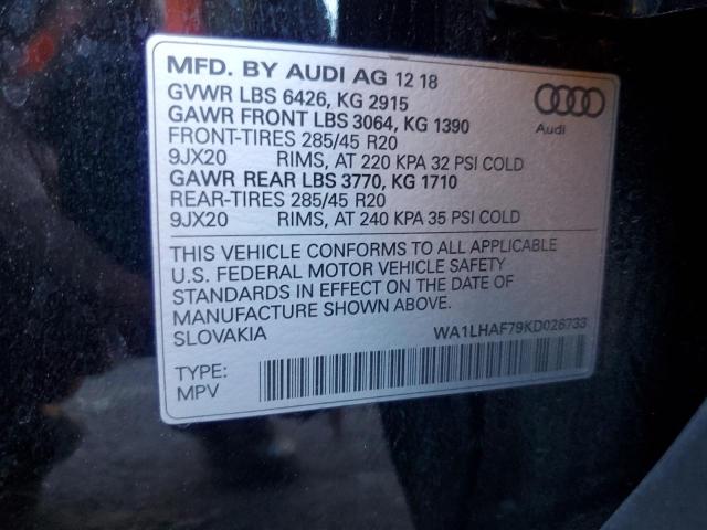 WA1LHAF79KD026733 - 2019 AUDI Q7 PREMIUM PLUS შავი ფოტო 13